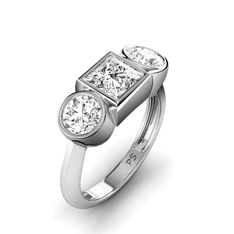 1.55-4.05 CT Round & Princess Cut Lab Grown Diamonds - Three Stone Ring