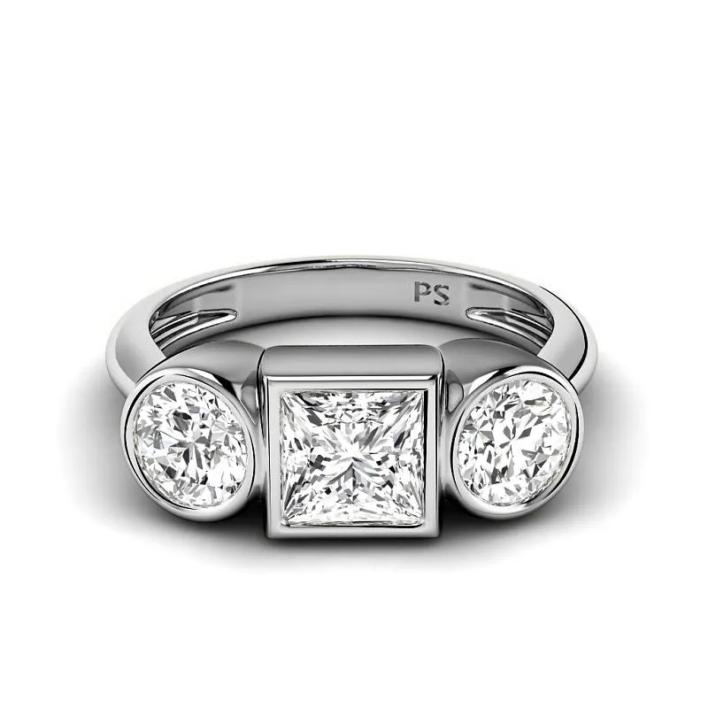 1.55-4.05 CT Round & Princess Cut Lab Grown Diamonds - Three Stone Ring