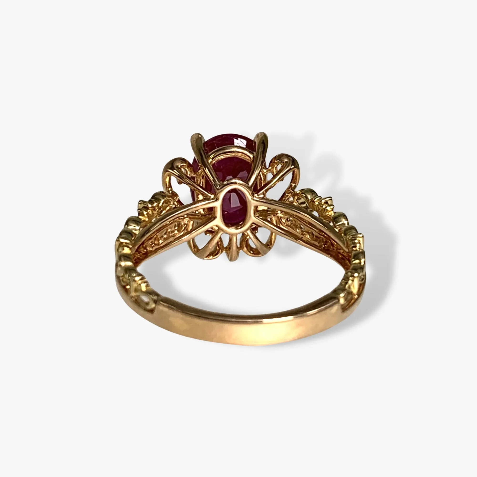 18k Rose Gold Oval Cut Ruby and Diamond Ring