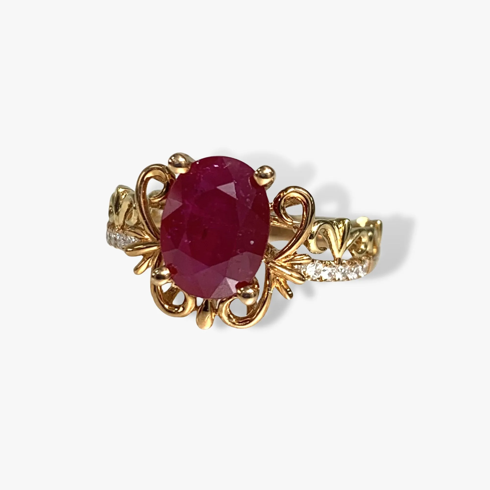 18k Rose Gold Oval Cut Ruby and Diamond Ring