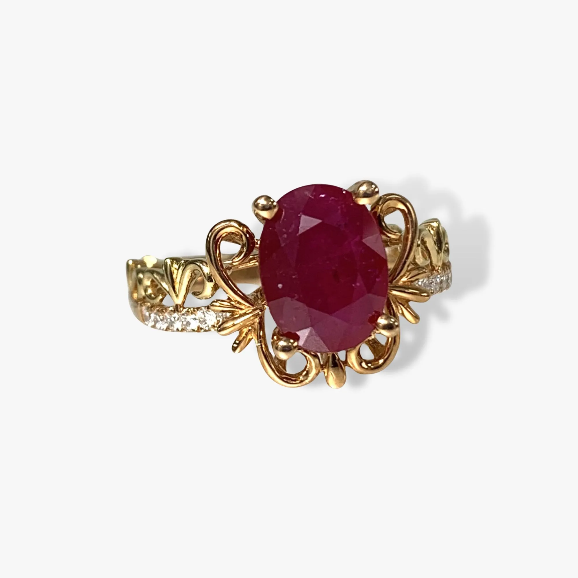 18k Rose Gold Oval Cut Ruby and Diamond Ring