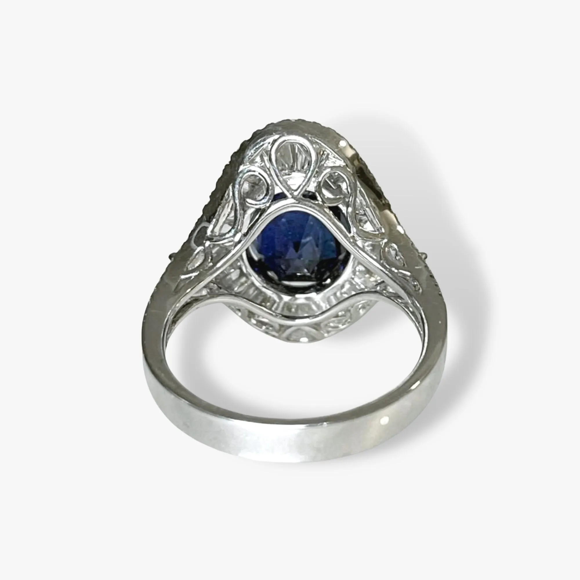 18k White Gold Cabochon Cut Blue Sapphire and Diamond Dome Cocktail Ring