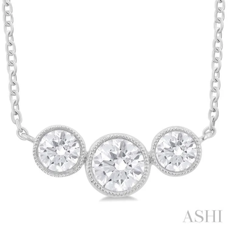 3/4 ctw Past, Present & Future 3-Stone Bezel Set Round Cut Diamond Necklace in 14K White Gold