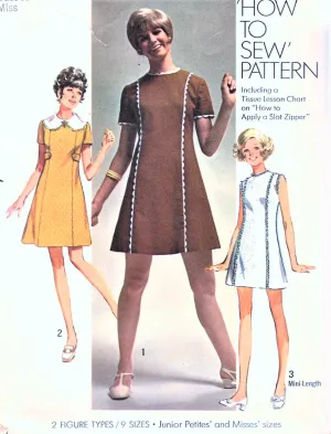 60s MOD How To Sew Mini Princess Seam Dress Pattern SIMPLICITY 8612 Bust 31 Vintage Sewing Pattern UNCUT