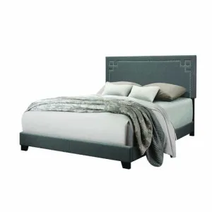 64" X 86" X 50" Gray Fabric Upholstered Bed Wood Leg Queen Bed