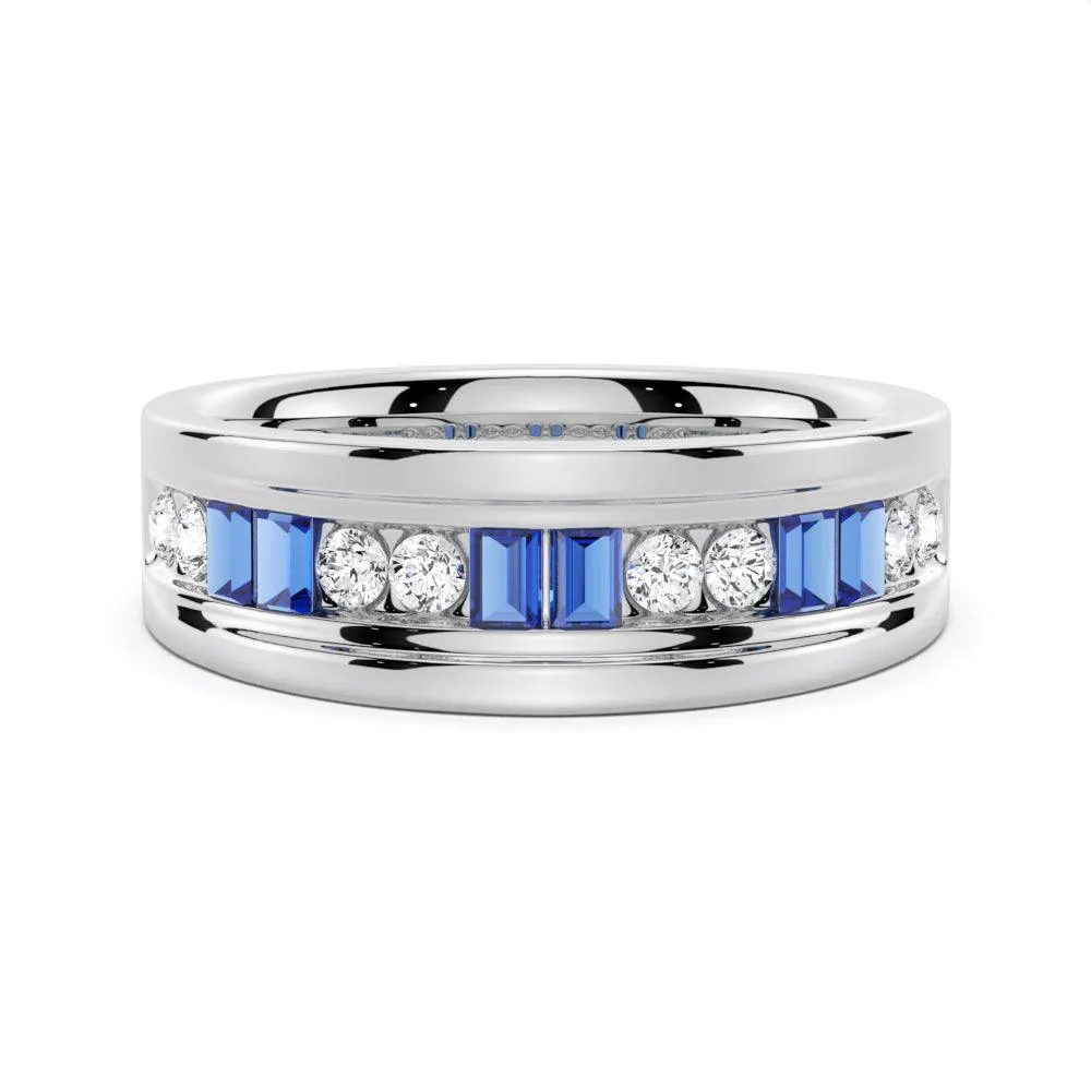 7.5mm Sapphire And Moissanite Men's Wedding Band