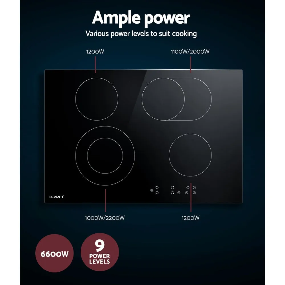 77cm Electric Ceramic Cooktop, 6600W Touch Control – Devanti