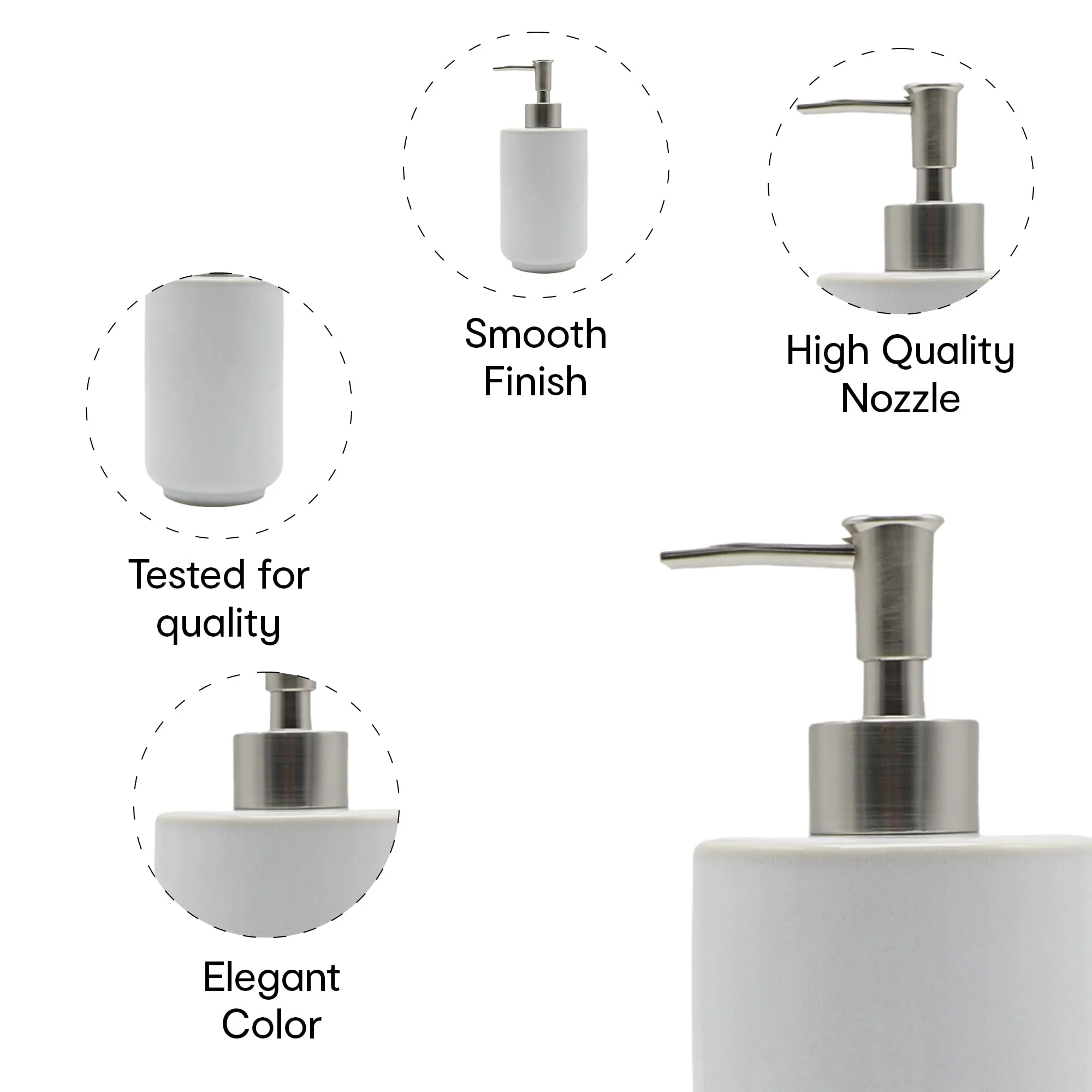 Anko Reactive White Soap Dispenser | Elegant Ceramic Bath Accessory Set | Durable Plastic Sprayer | White, 19x8cm