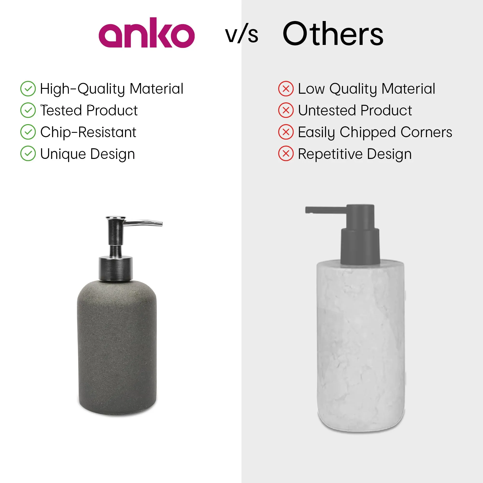 Anko Reactive White Soap Dispenser - Set of 2 | Elegant Ceramic Bath Accessory Set | Durable Plastic Sprayer | White, 19x8cm