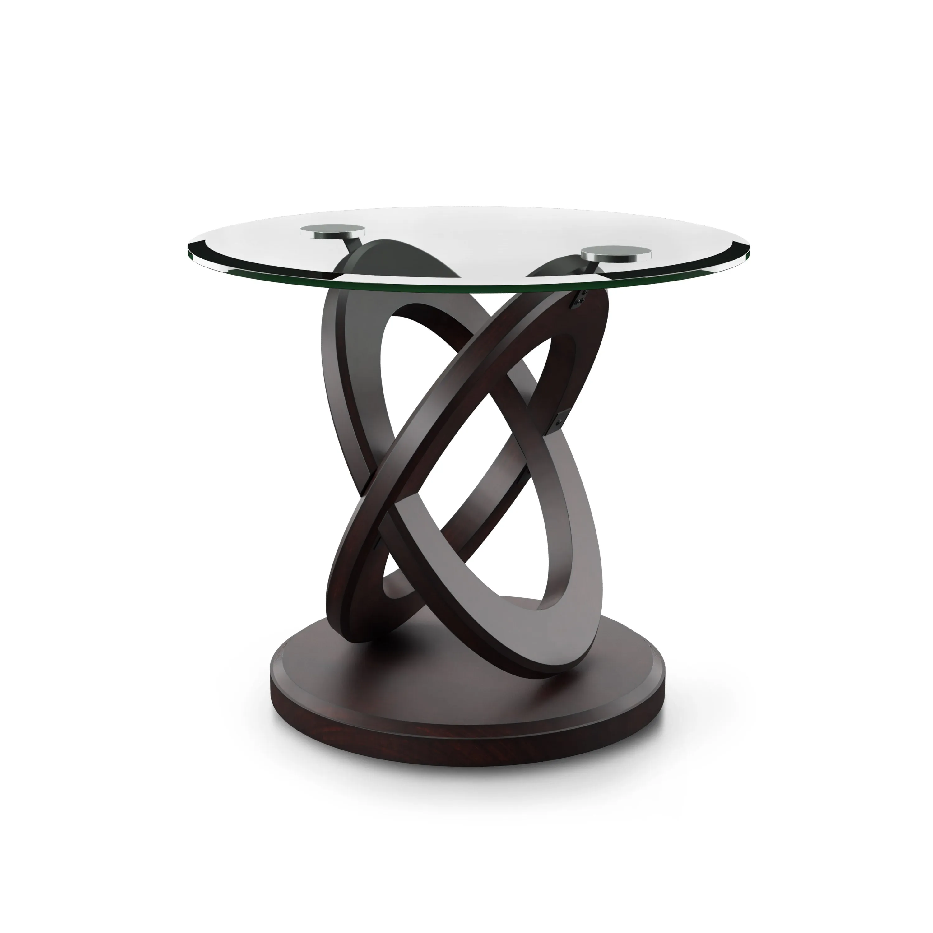 Atwood Dark Walnut Finish Round Glass Top End Table