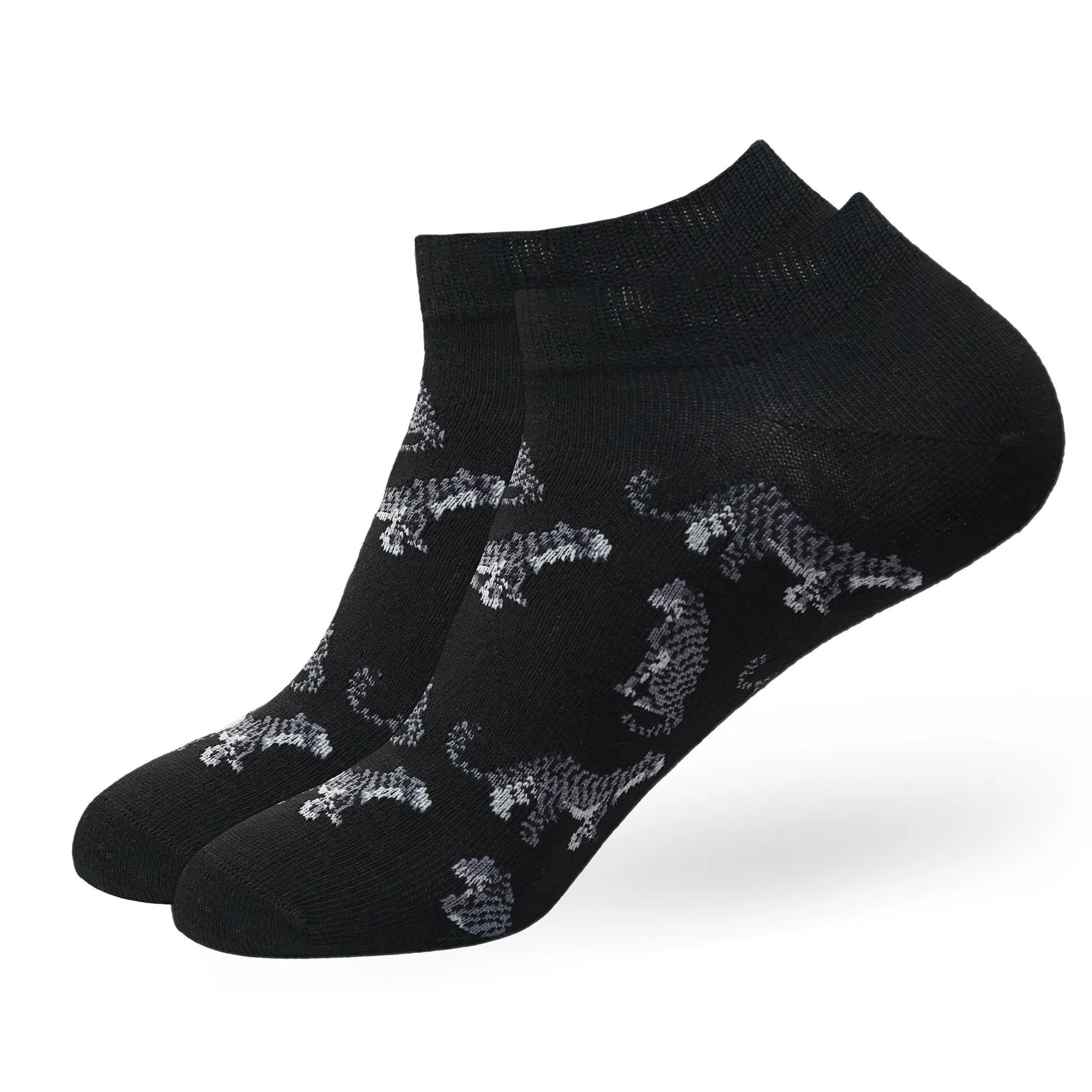 BALENZIA MEN'S WWF-INDIA BLACK LOWCUT SOCKS | 3-PACK | TIGER PRINT & EMBROIDERY | FREE SIZE