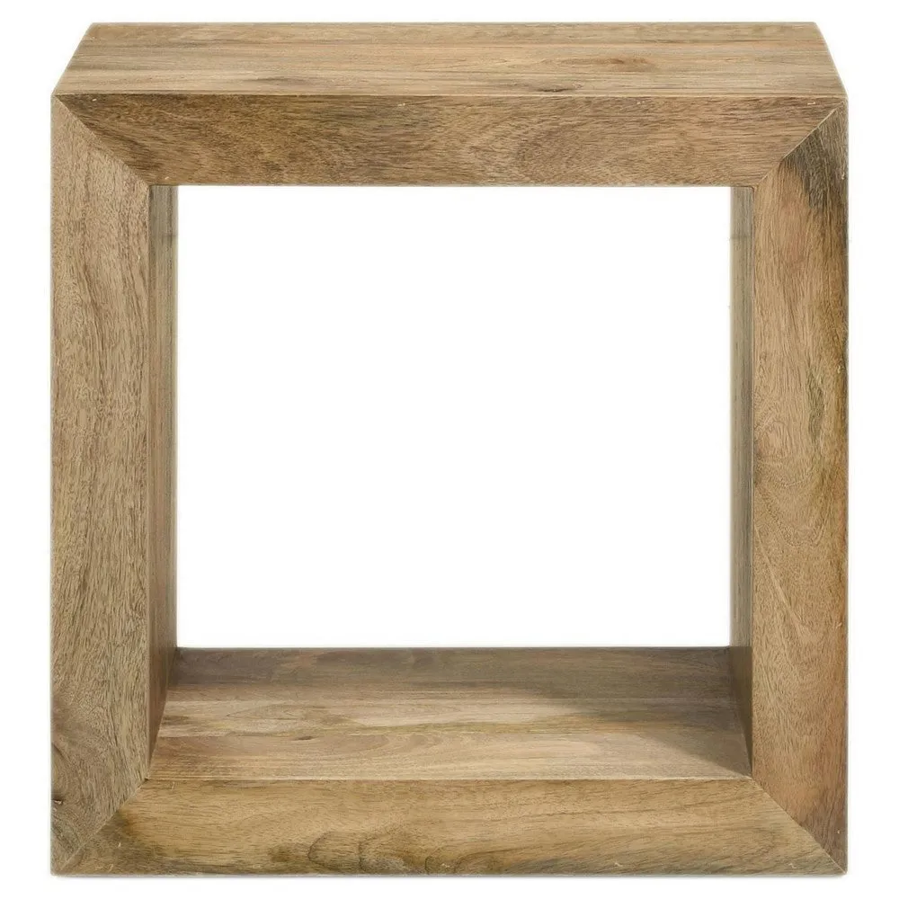 Beni 22 Inch End Table, Cube Shape, Handcrafted Mango Wood Frame, Brown By Casagear Home