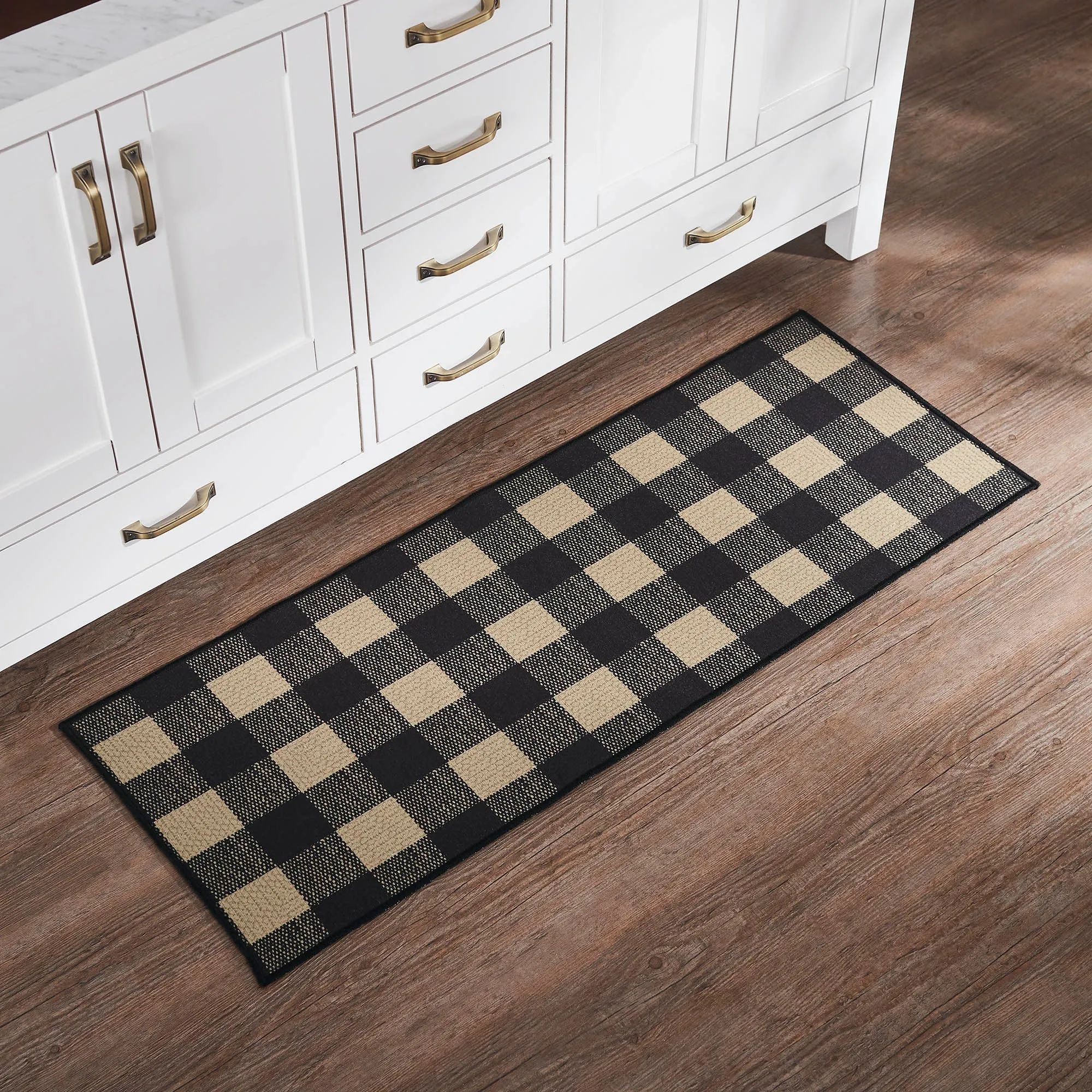 Black Check Polyester Rug Rect 17x48