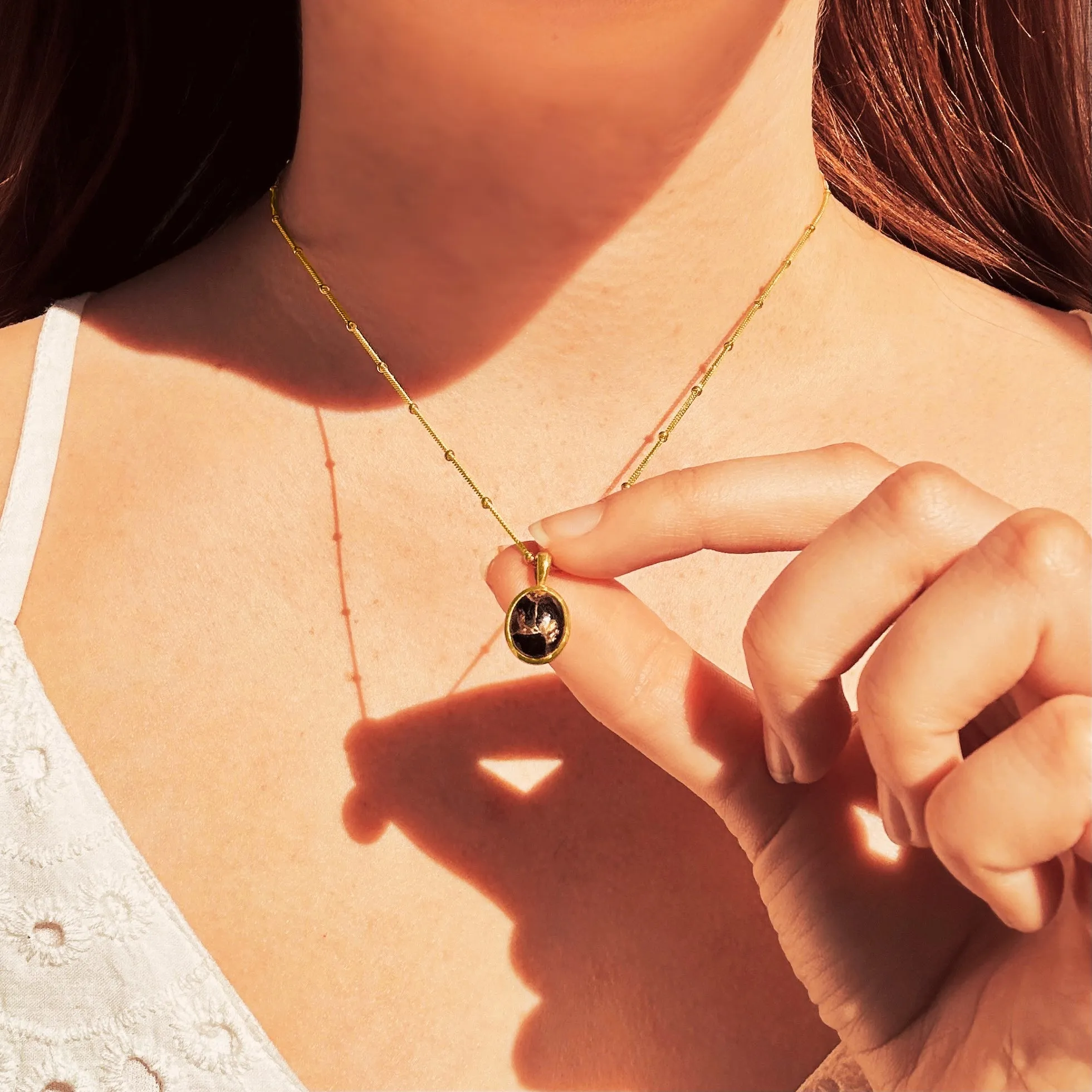 Black Copper Obsidian Cabochon Oval Necklace