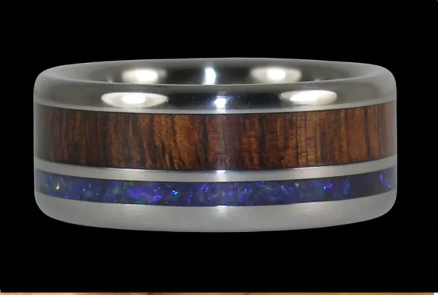 Blue Opal and Hawaiian Koa Titanium Ring