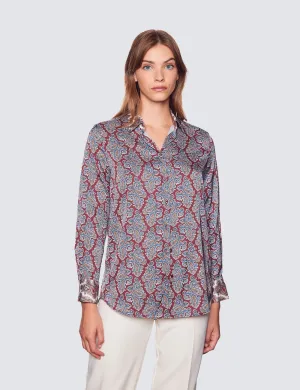 Burgundy Paisley Print Relaxed Fit Blouse