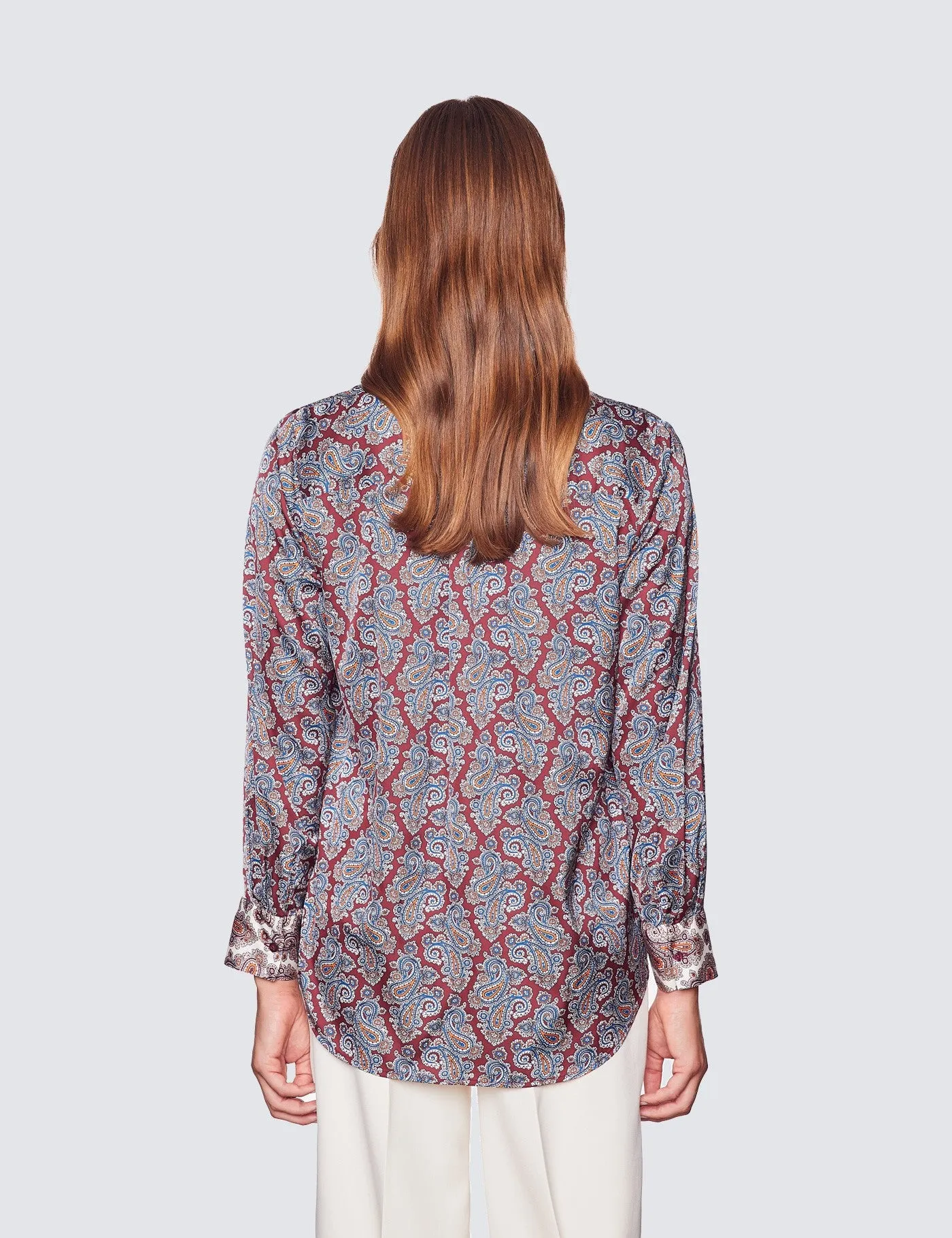 Burgundy Paisley Print Relaxed Fit Blouse