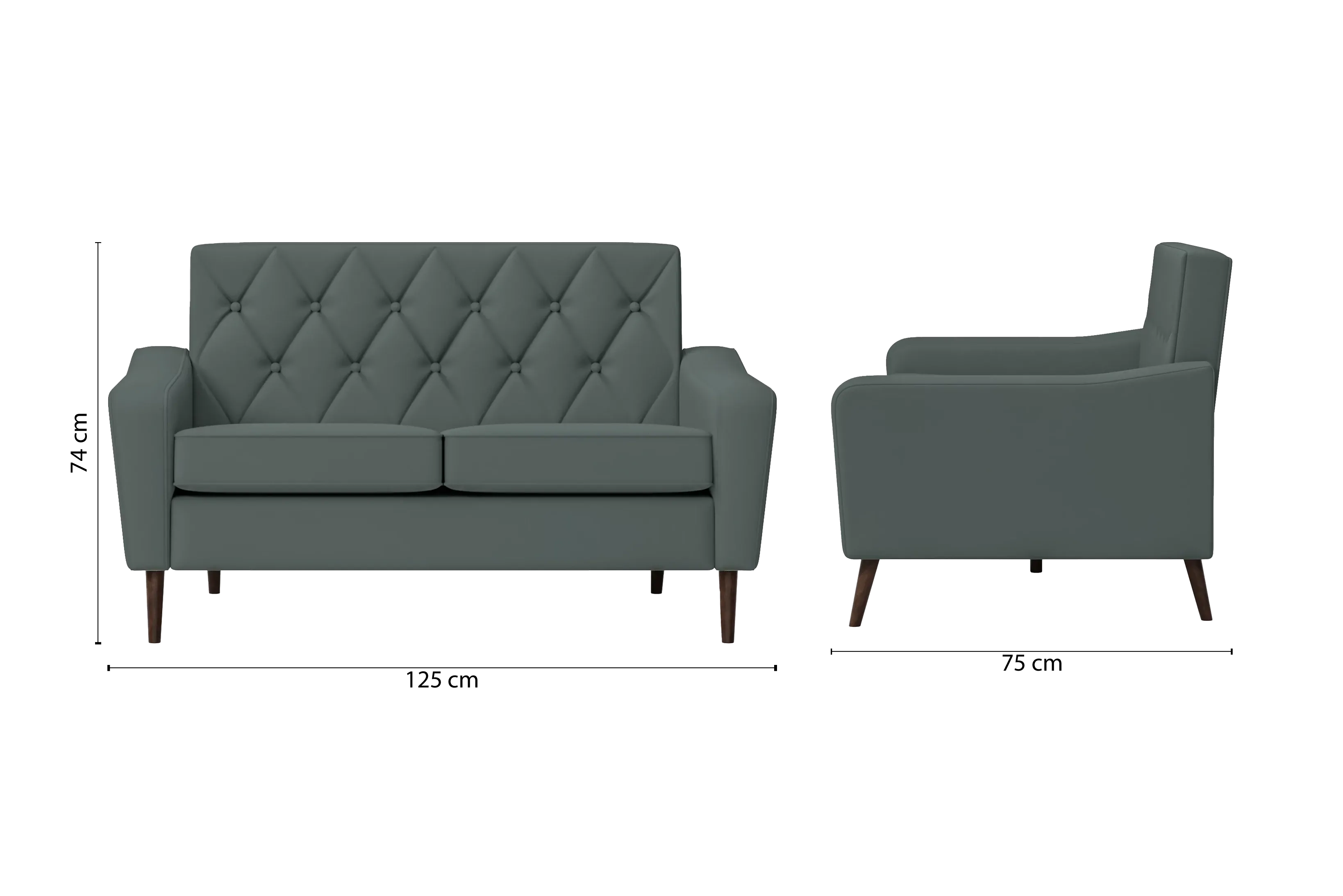 Carpi 2 Seater Sofa Dusky Turquoise Leather