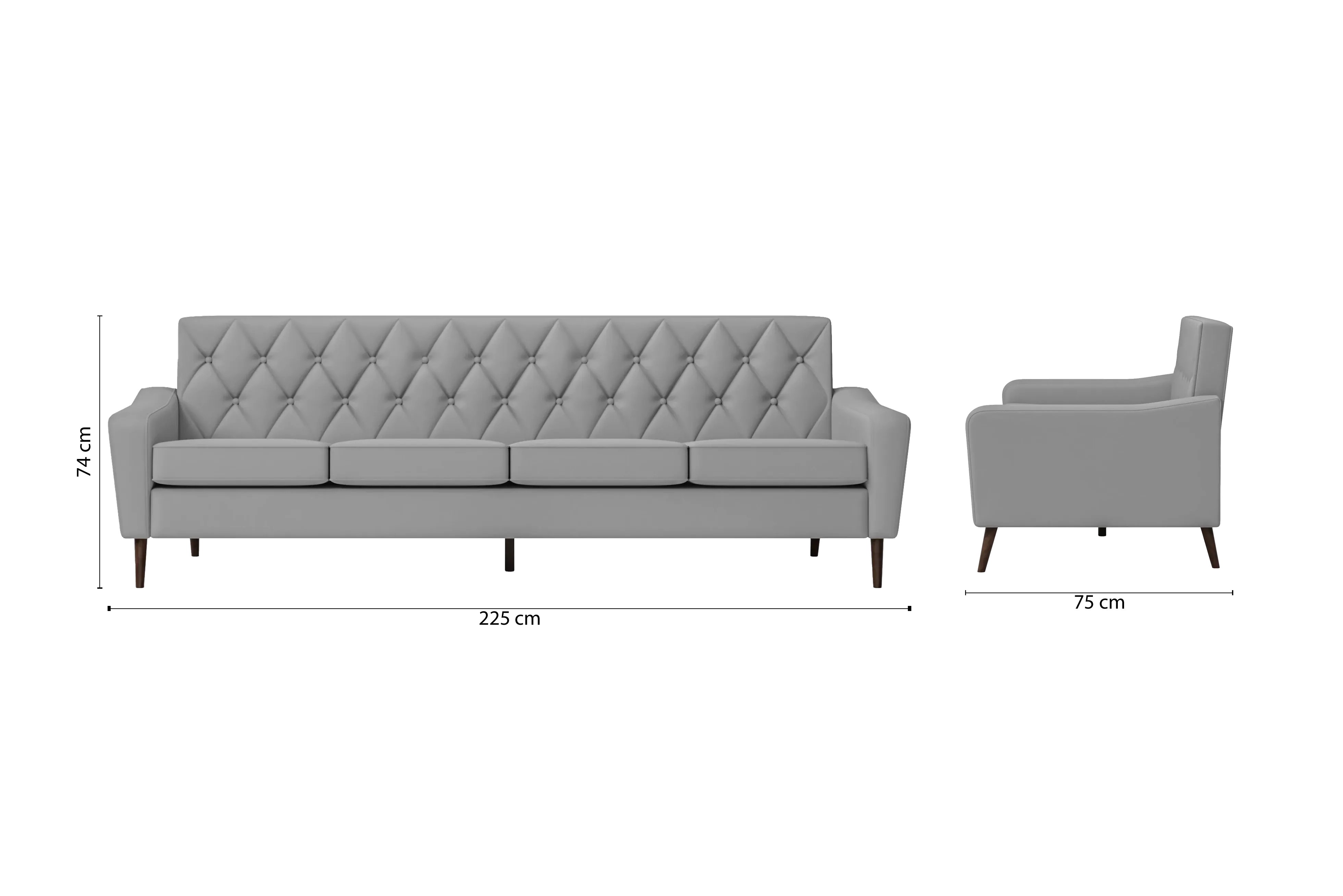 Carpi 4 Seater Sofa Grey Leather