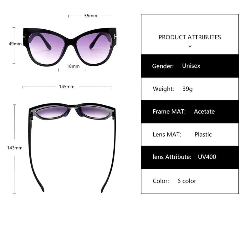 Cat eye oversized sunglasses with gradient lenses