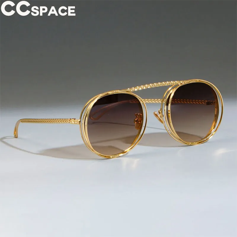 CCspace Women's Full Rim Steampunk Round Alloy Frame Sunglasses 47803