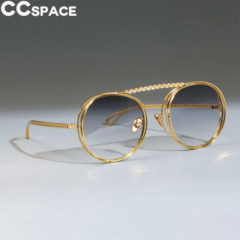 CCspace Women's Full Rim Steampunk Round Alloy Frame Sunglasses 47803