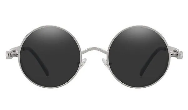 Classy Men Black Silver Round Vintage Sunglasses