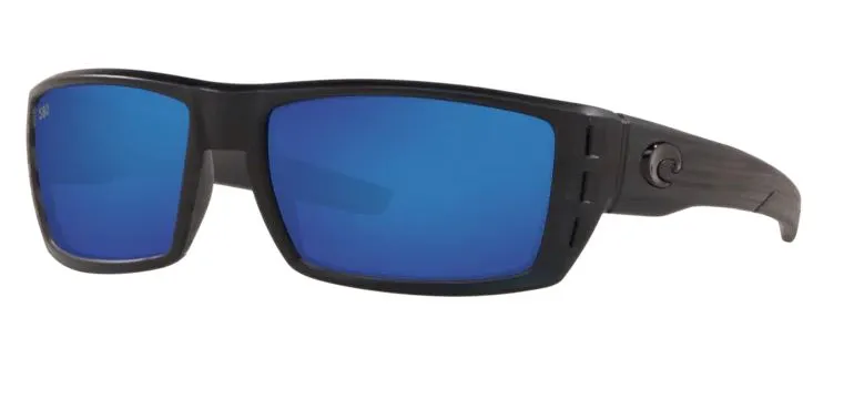 Costa Del Mar Mens Rafael Matte Black Teak Frame - Blue Mirror 580 Glass Lens - Polarized Sunglasses