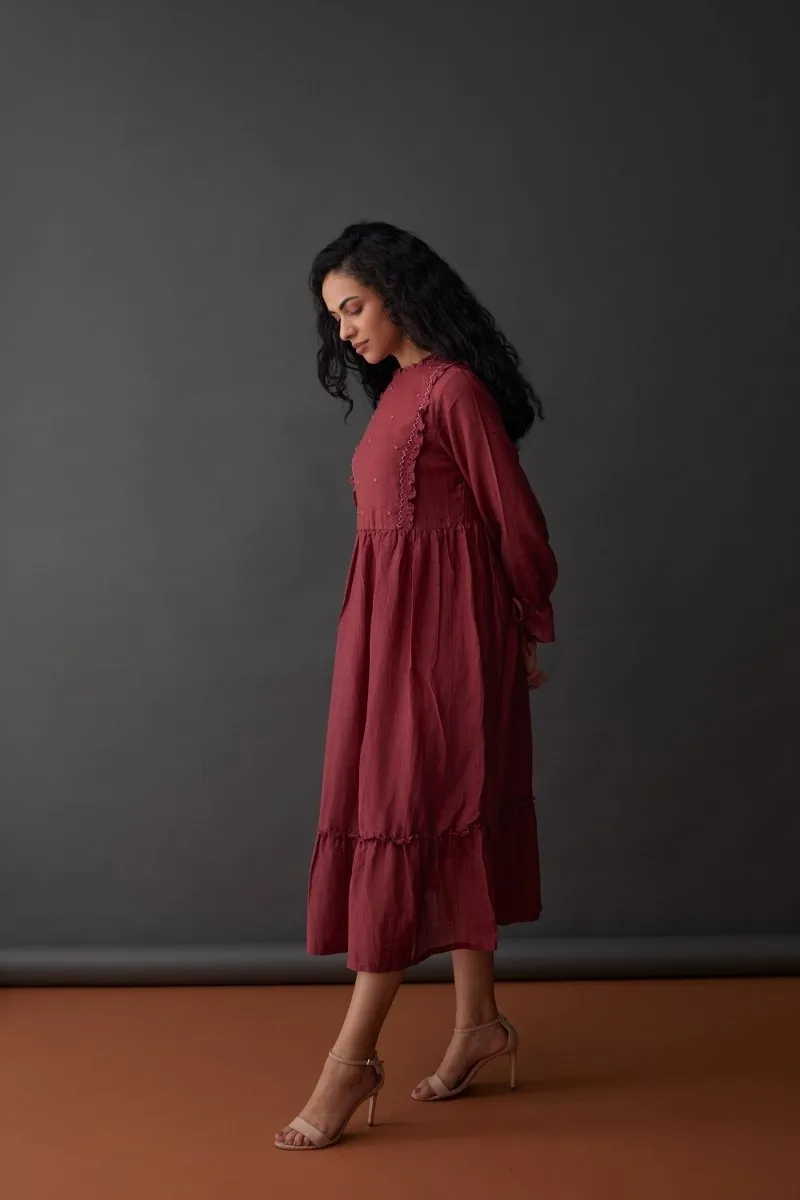 Cupro Crinkle Dress-Red Plum