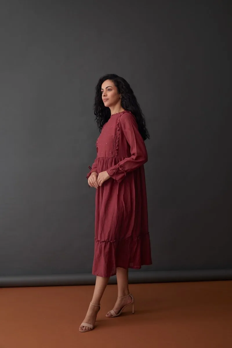 Cupro Crinkle Dress-Red Plum