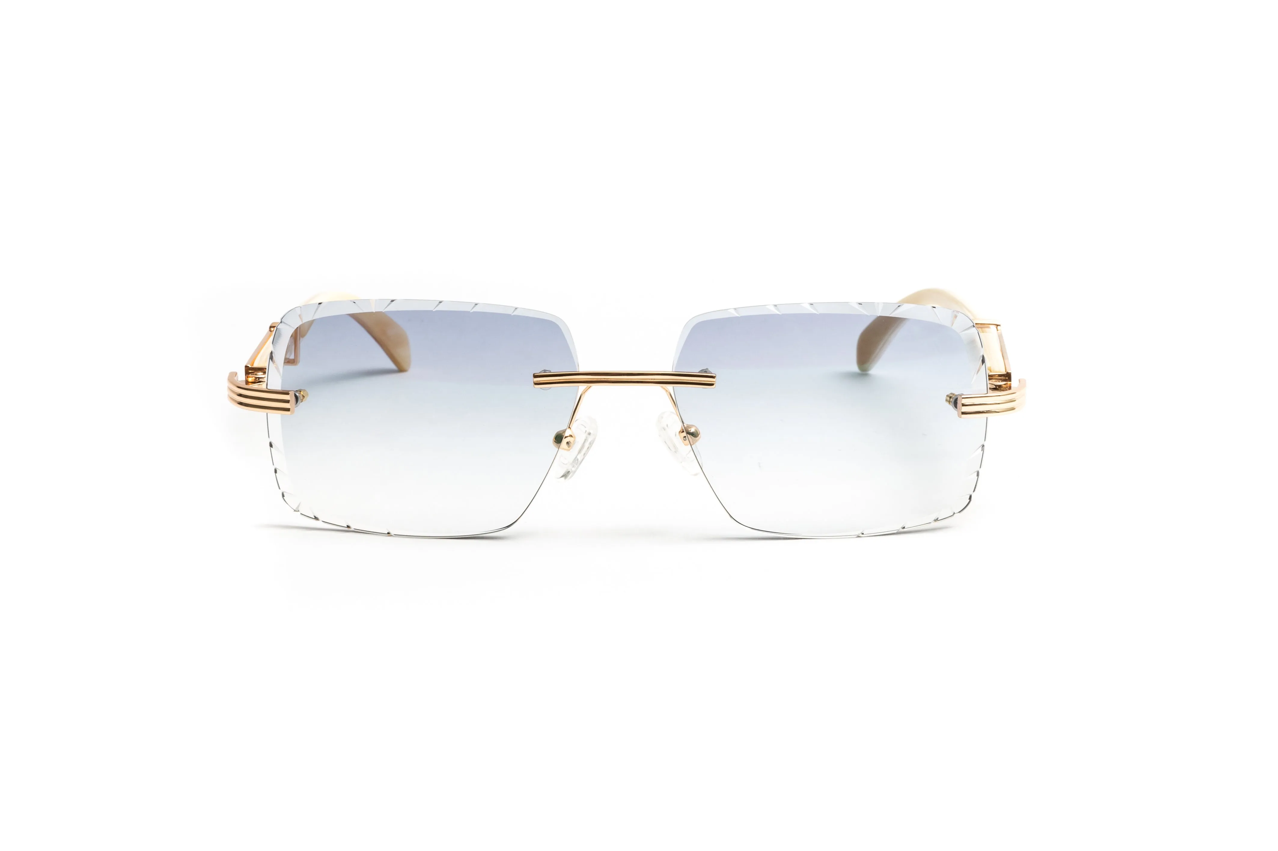 DRONE 4 18KT Gold & White Buffalo Horn Sunglasses, Gradient Grey Diamond Cut Lenses