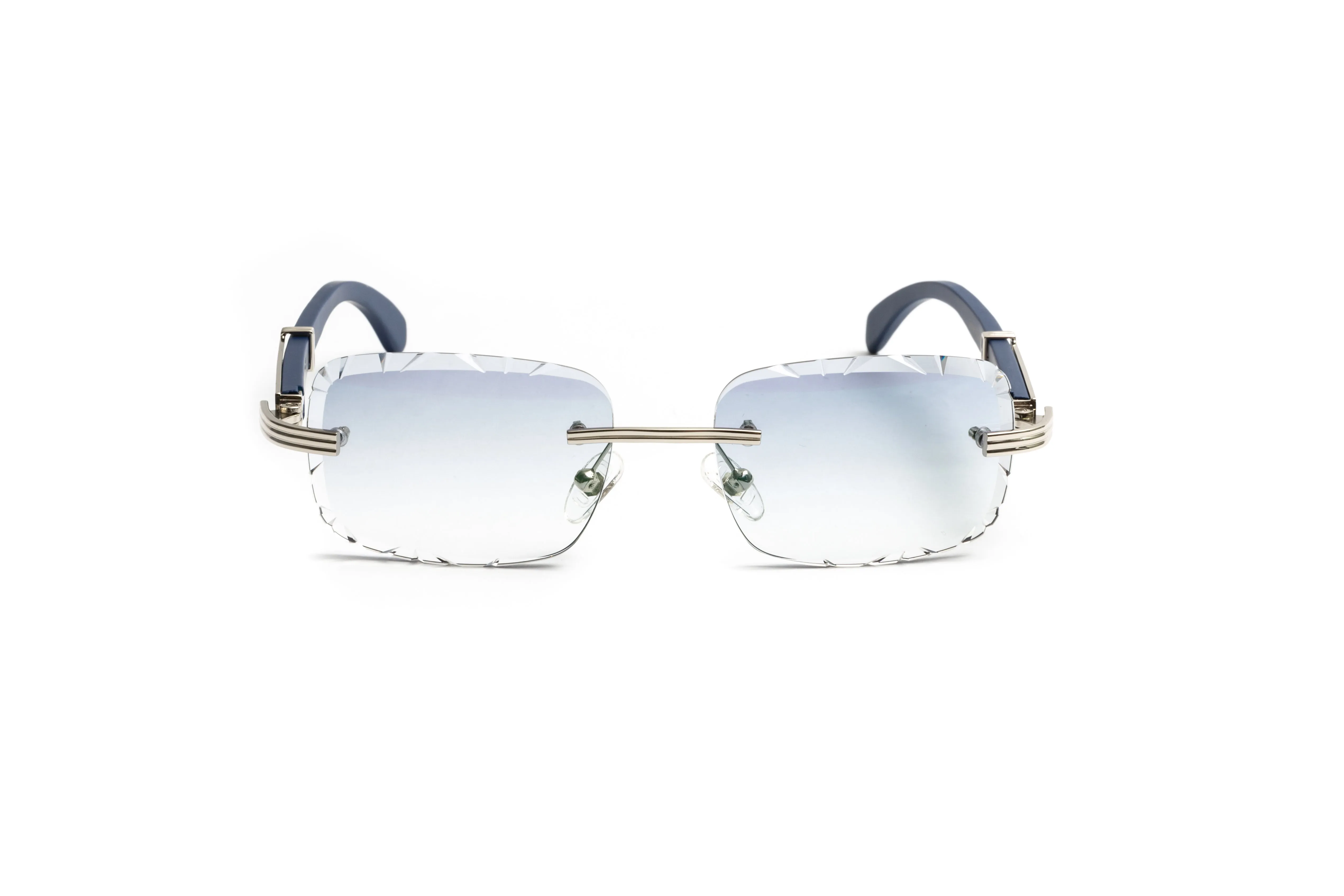 DRONE 6 Silver & Blue Wood Sunglasses, Gradient Grey Rectangular Lenses