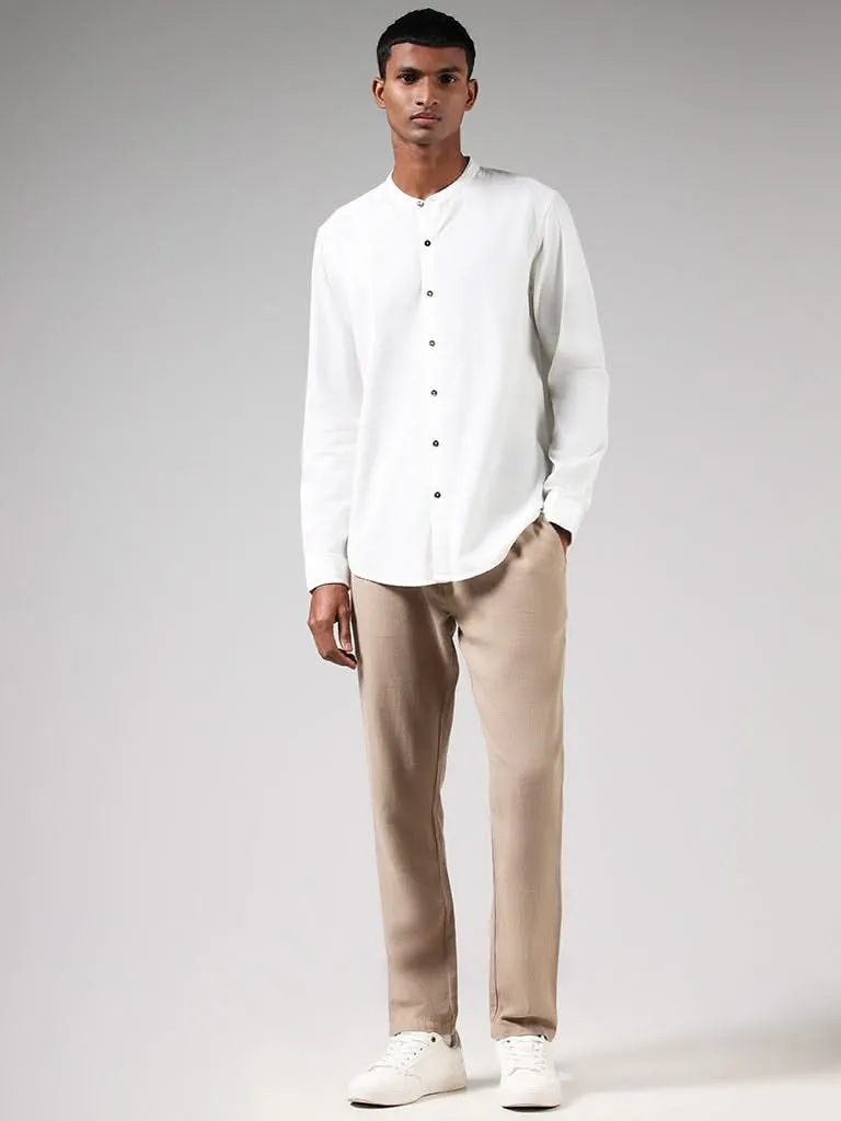 ETA Solid Off White Cotton Blend Relaxed-Fit Shirt