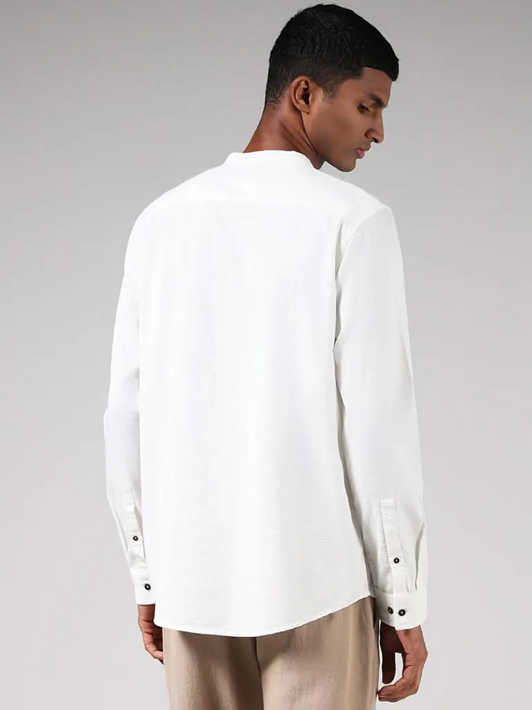 ETA Solid Off White Cotton Blend Relaxed-Fit Shirt