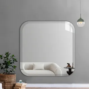 FLAIR GLASS Frameless Curve Square Beveled Mirror, Wall Mirror, Bathroom Mirror, Wall Mount Mirror, Washbasin Mirror, Looking Mirror Glass, Mirror for Bedroom, Unframed Mirror (6 mm Thick, 18x18 inch)