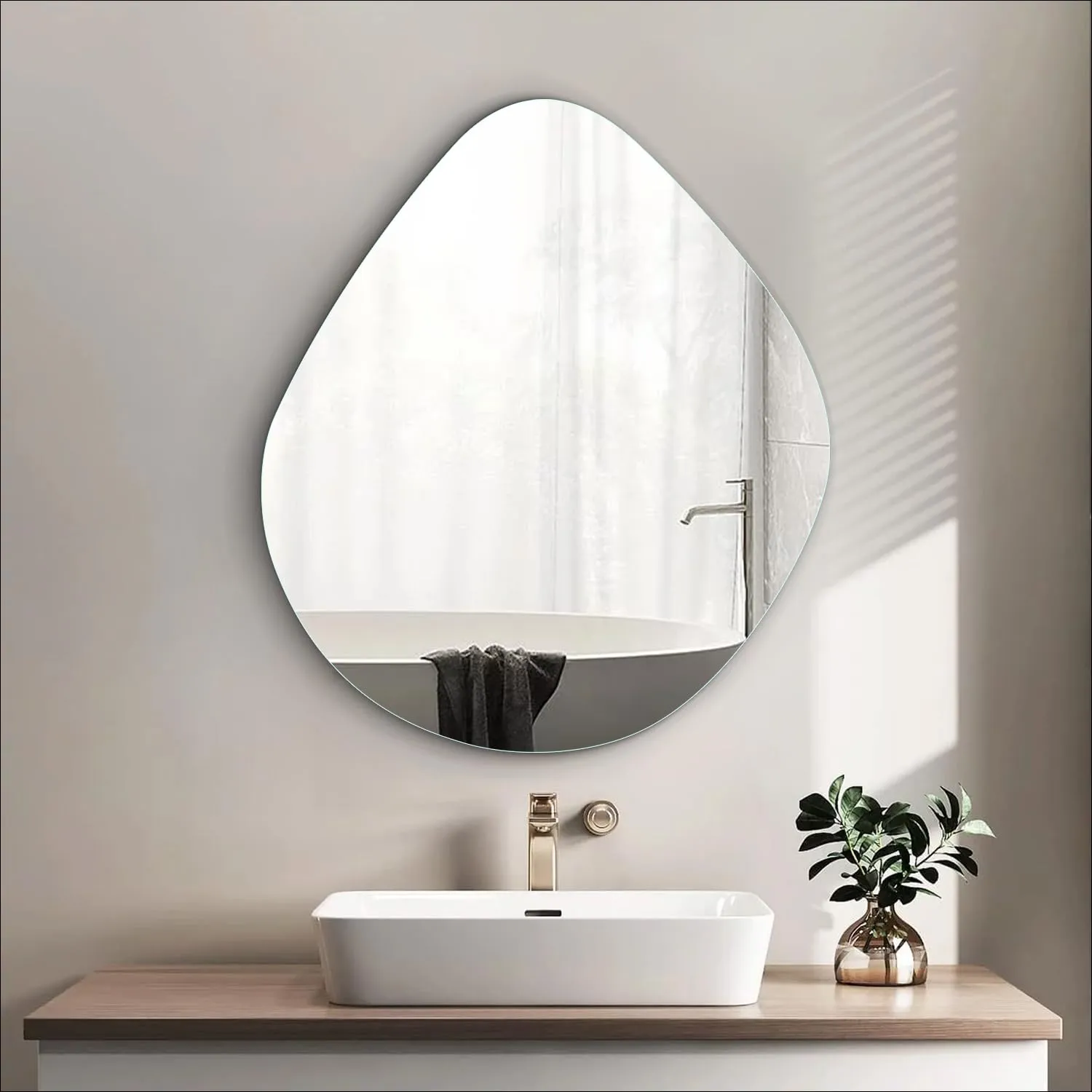 FLAIR GLASS Modern Frameless Irregular Asymmetrical Wall Mirror | Mirror for Home Decor, Living Room & Bathroom Mirror (Thickness 6 mm) (Oval, 18x22 inch)