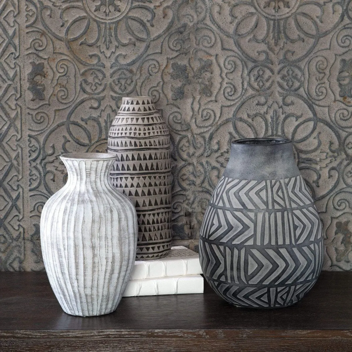 Geometric Patterned Natch Vases (S/3)