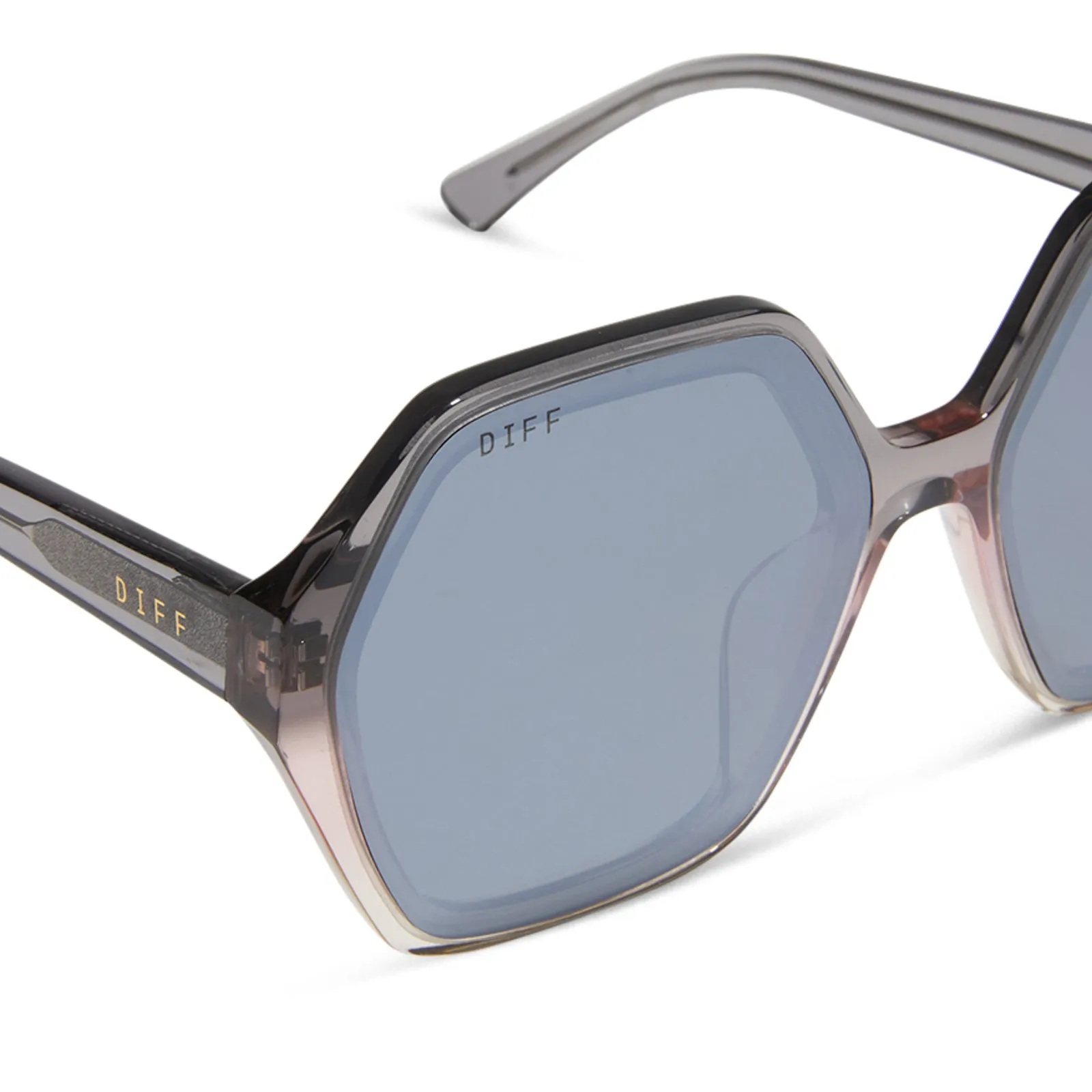 GIGI - SMOKE ROSE CRYSTAL OMBRE   SILVER FLASH SUNGLASSES