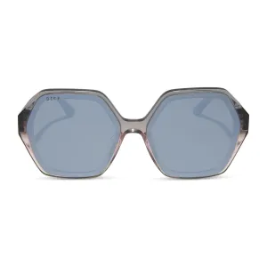 GIGI - SMOKE ROSE CRYSTAL OMBRE   SILVER FLASH SUNGLASSES