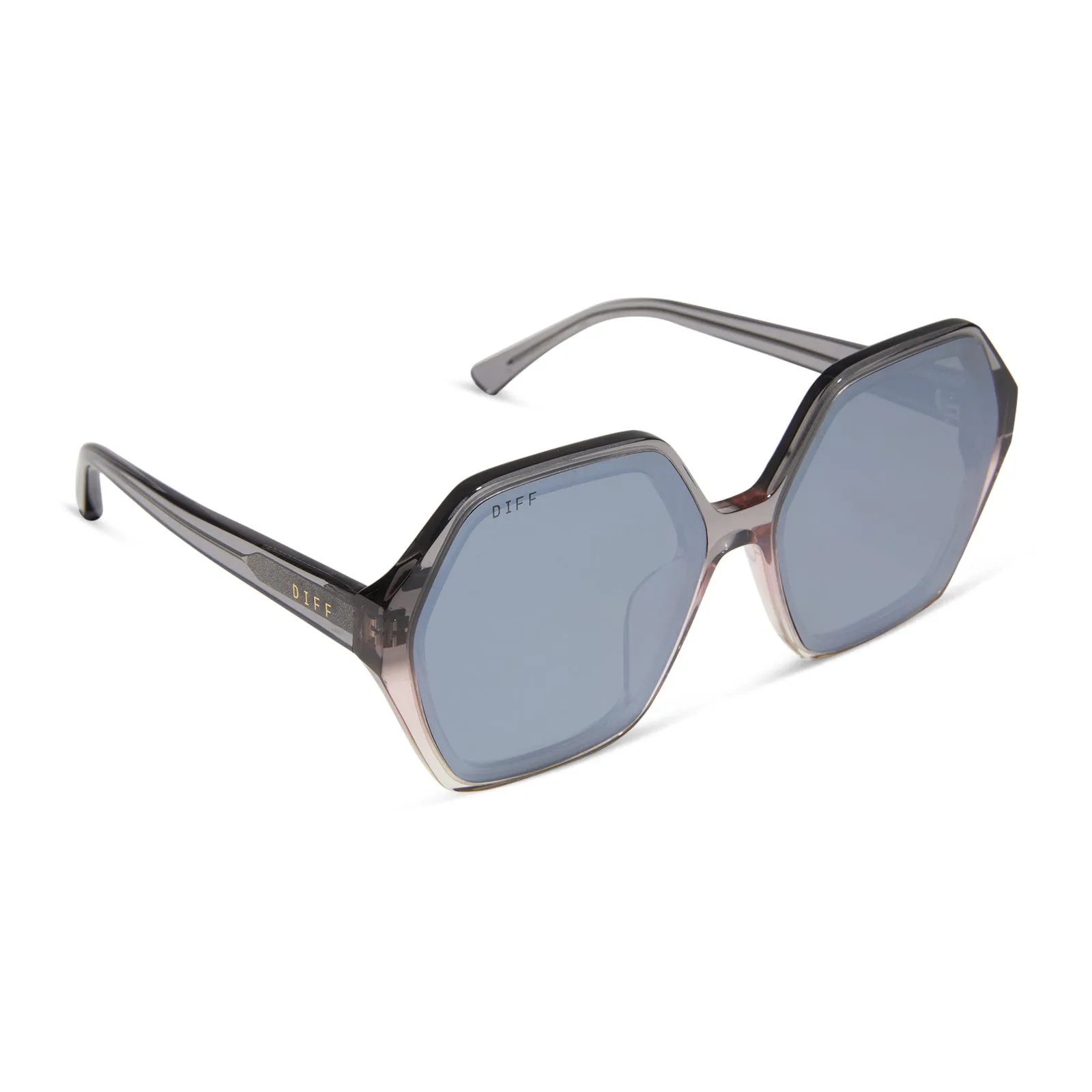 GIGI - SMOKE ROSE CRYSTAL OMBRE   SILVER FLASH SUNGLASSES