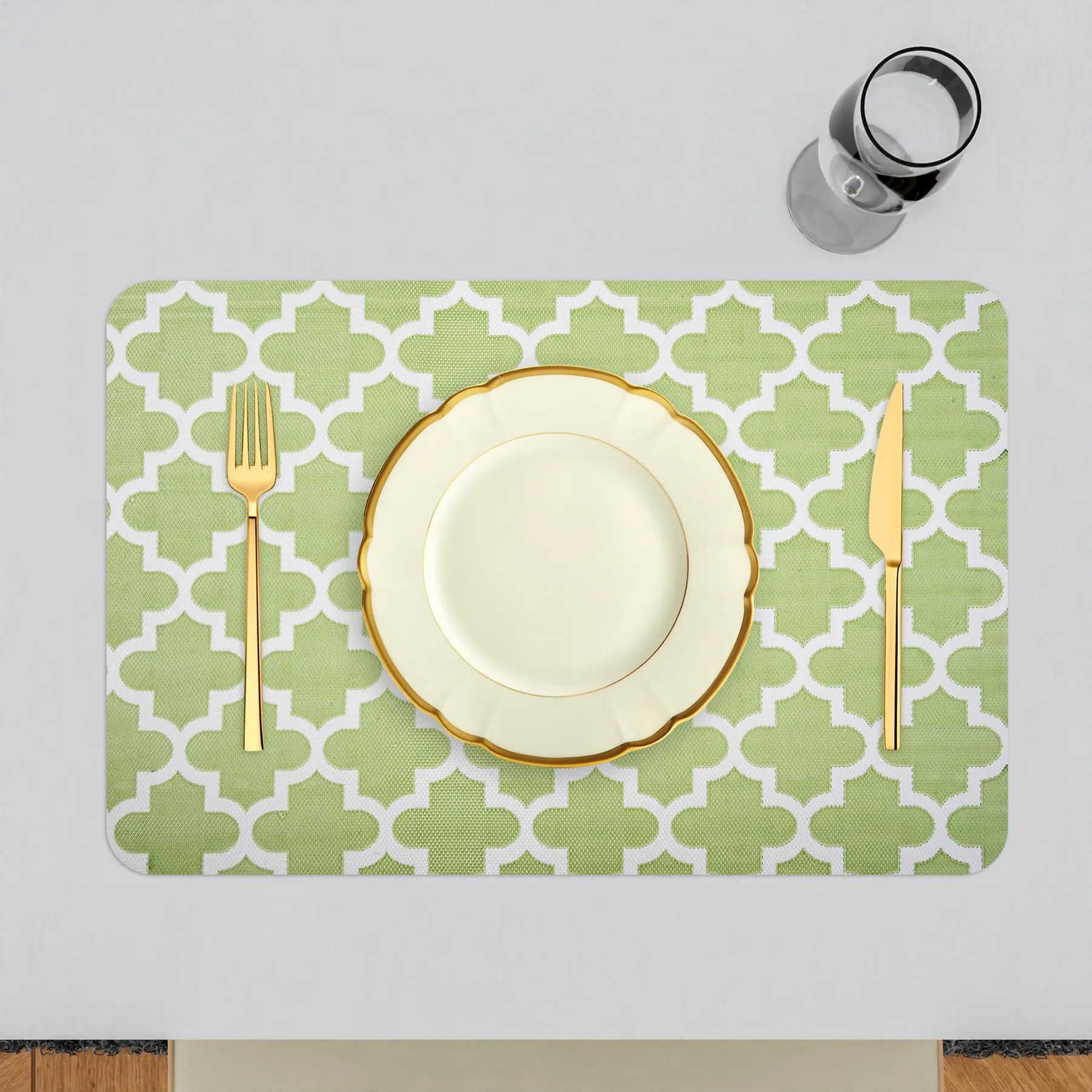 Heart Home Placemat | Placemats for Dining Room | Anti-Slip Table Mat Set | Placemats for Kitchen Table | Dining Table Placemats | Hexagon-Design Placemat | 6 Piece Set | Green