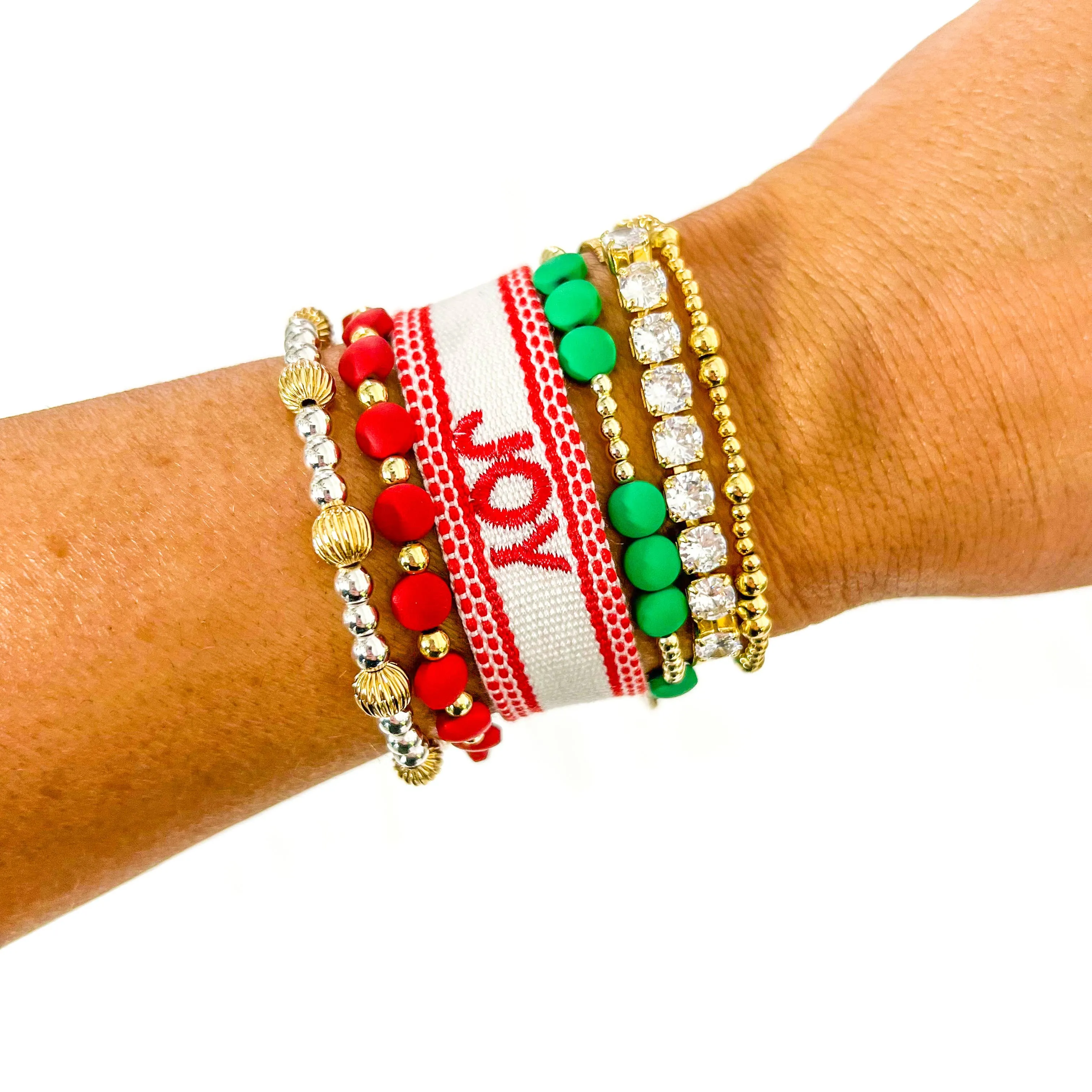 Joy Christmas Buffalo Plaid Embroidered Bracelet