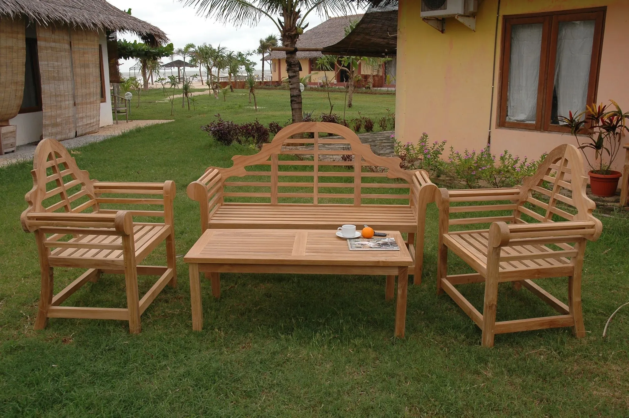 Marlborough 4-Piece Conversation Set, Seats 5 People - Crafted In Teak & Sanded To Natural Form, Arrives Free In 5 - 9 Working Days.