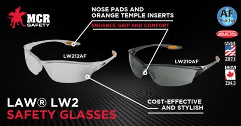 MCR Safety Law LW2 UV-AF Anti-Fog Lens Safety Glass - Gray