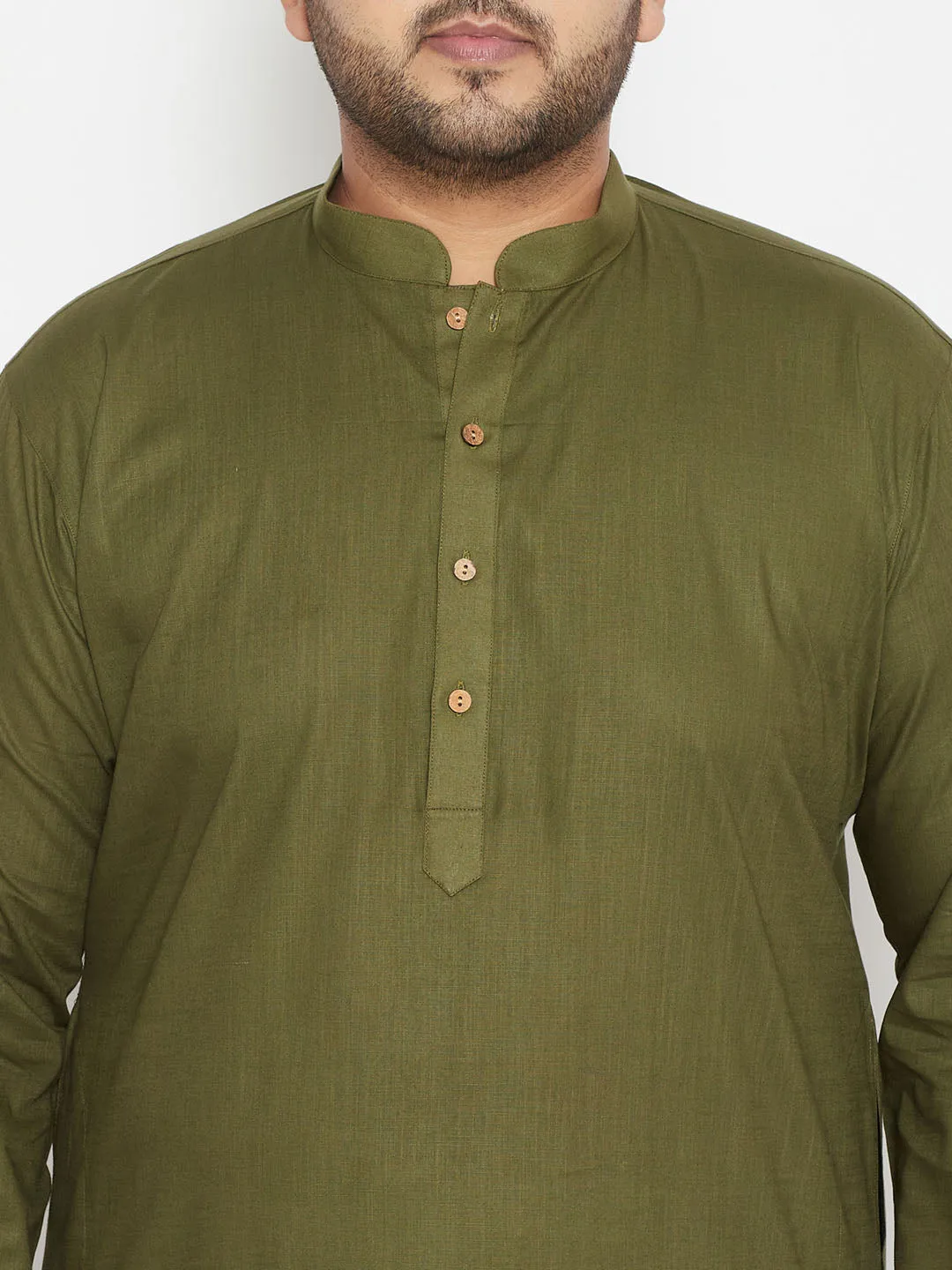 Men's Plus Mint Green And Cream Cotton Blend Kurta Pyjama Set - Vastramay