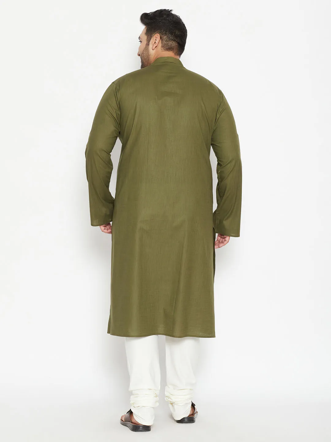 Men's Plus Mint Green And Cream Cotton Blend Kurta Pyjama Set - Vastramay