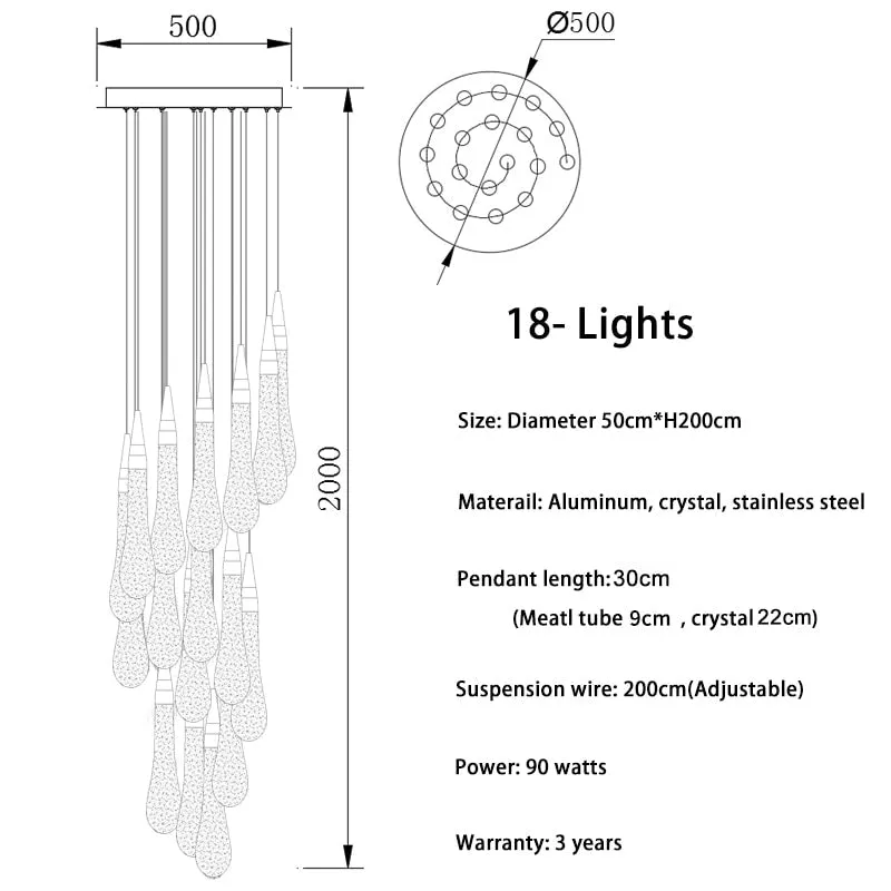 Modern Water Drop Led Crystal Chandelier For Staircase Living Room