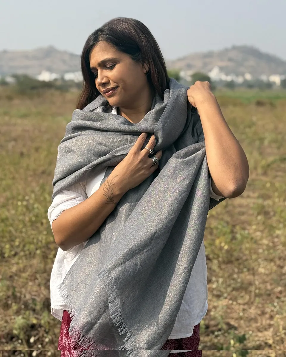 Morning Mist Pure Wool Zari Shawl