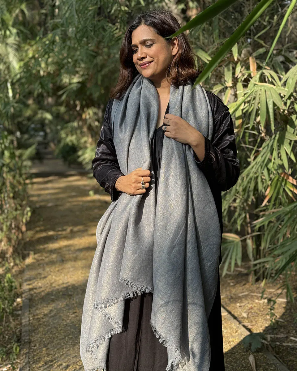 Morning Mist Pure Wool Zari Shawl