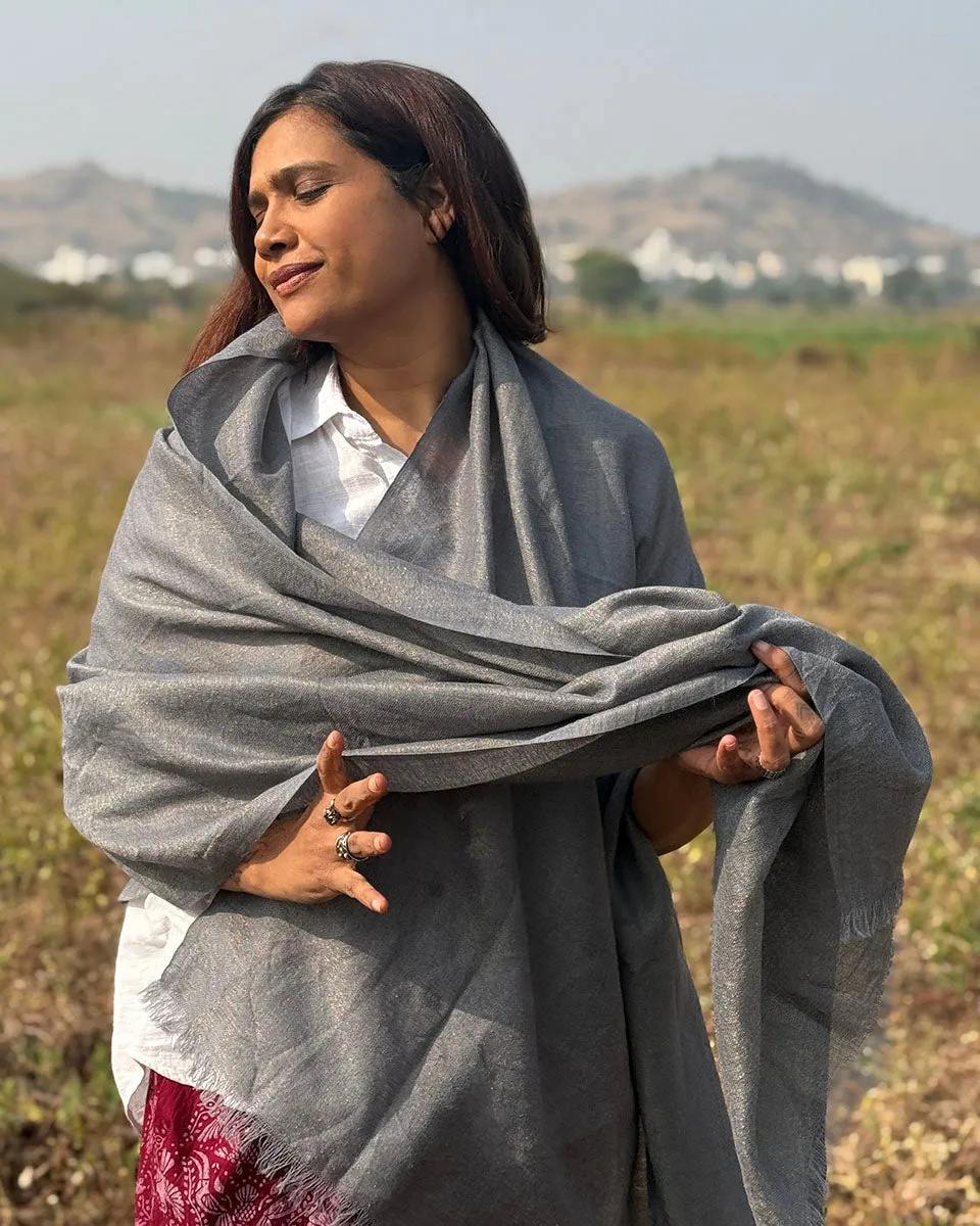 Morning Mist Pure Wool Zari Shawl